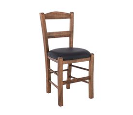 ΣΥΡΟΣ Καρέκλα Οξιά Βαφή Εμποτισμού Καρυδί, Κάθισμα Pu Μαύρο