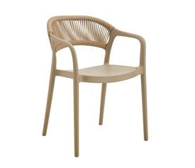 DONNA Πολυθρόνα Στοιβαζόμενη, PP-UV Tortora, Rope Wicker Φυσικό