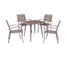 SERRANO Set Κήπου: Τραπέζι + 4 Πολυθρόνες, Μέταλλο Βαφή Sand Beige, Polywood Καρυδί