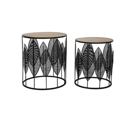 LEAF COFFEE TABLE SET 2ΤΕΜ ΜΑΥΡΟ ΦΥΣΙΚΟ 40x40x45