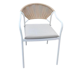 MOLLY Πολυθρόνα Βεράντας-Κήπου Μέταλλο Βαφή Άσπρο, Wicker Φυσικό, Μαξιλάρι Εκρού