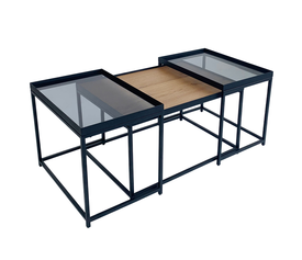 HARMONICA COFFEE TABLE SET 3ΤΕΜ ΦΥΣΙΚΟ ΦΙΜΕ ΜΑΥΡΟ 75x55x44