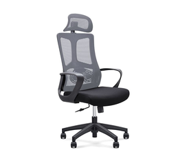 BF8600 Πολυθρόνα Γραφείου Διευθυντή, Mesh Γκρι, Ύφασμα Μαύρο