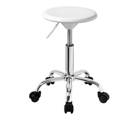 GLORY Σκαμπό, Βάση Χρώμιο, ABS Άσπρο, Ρυθμιζόμενο Ύψος, Περιστρεφόμενο, Τροχήλατο