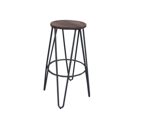 ARCO Wood Σκαμπό Bar, Μέταλλο Βαφή Μαύρο, Ξύλο Απόχρωση Dark Oak