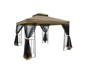 GAZEBO με Προστατευτική Σίτα Μέταλλο Βαφή Ανθρακί, Ύφασμα Μπεζ - Μαύρο
