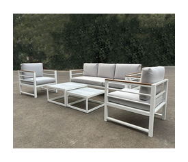 MARILIAN Set Σαλόνι Κήπου, 5τεμ, Μέταλλο Βαφή Άσπρο, Μαξιλάρια Γκρι