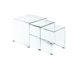 GLASSER Set 3  Βοηθητικά Τραπεζάκια, Διάφανο Γυαλί 10m