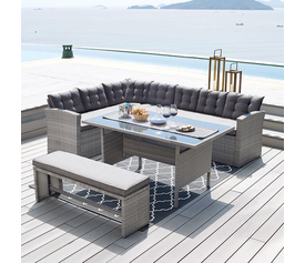 CENTER Set Σαλόνι Καθιστικό - Τραπεζαρία Κήπου 9-θέσεων, Μέταλλο-Wicker Γκρι+ Μαξιλάρια
