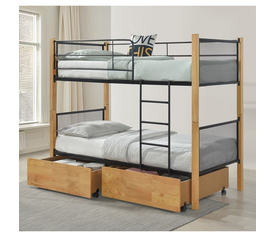 NET Κρεβάτι Κουκέτα με 2 Συρτάρια 94x47x30cm, Μέταλλο Βαφή Μαύρο-Ξύλο Φυσικό