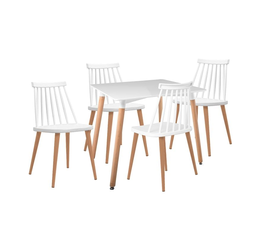 LAVIDA-ART Τραπεζαρία: Τραπέζι 80x80 Οξιά/MDF + 4 Καρέκλες Μέταλλο Βαφή Φυσικό PP Άσπρο