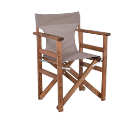 Σκηνοθέτη Πολυθρόνα Οξιά, Βαφή Εμποτισμού Καρυδί, Textilene Sand Beige, Πτυσσόμενη