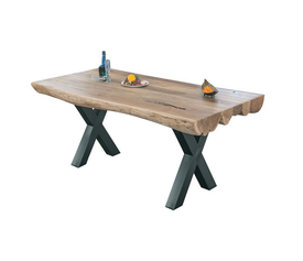 VILLAGE Τραπέζι Τραπεζαρίας Μέταλλο Βαφή Μαύρο, Ξύλο Ακακία Φυσικό