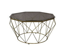 GRID Τραπεζάκι Σαλονιού Οκτάγωνο, Μέταλλο Βαφή Χρυσό Γυαλί Tea Colour Tempered