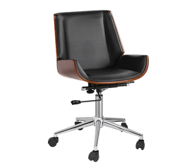 BF9860 Πολυθρόνα Γραφείου Μέταλλο Χρώμιο Καρυδί - Pu Μαύρο