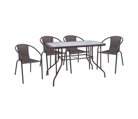 BALENO-W Set Τραπεζαρία Κήπου: Τραπέζι + 4 Πολυθρόνες Μέταλλο Καφέ, Wicker Brown