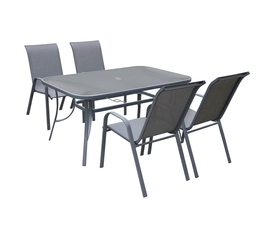RIO Set Τραπεζαρία Κήπου Μέταλλο Ανθρακί, Textilene Γκρι: Τραπέζι + 4 Πολυθρόνες