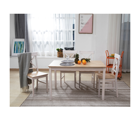 DAILY Set Τραπεζαρία Ξύλινη Σαλονιού - Κουζίνας: Τραπέζι + 4 Καρέκλες / Άσπρο - Φυσικό