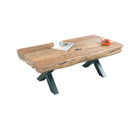 VILLAGE Τραπεζάκι Σαλονιού Καθιστικού, Μέταλλο Βαφή Μαύρο, Ξύλο Ακακία Φυσικό