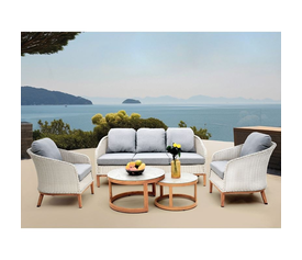 IBIZA Set Σαλόνι Κήπου: 3θέσιο +2 Πολυθρόνες+2 Τραπεζάκια ALU Φυσικό-Wicker Άσπρο-Μαξιλ.Γκρι