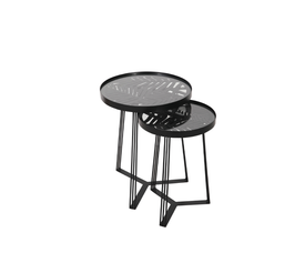 JUNGLE SIDE TABLE SET 2ΤΕΜ ΜΑΥΡΟ ΜΕ PATTERN ΜΑΥΡΟ 40x40x50