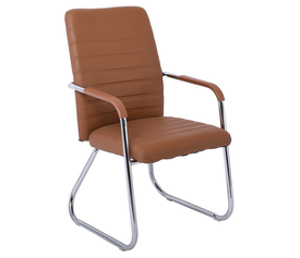 COLLET Πολυθρόνα Γραφείου Επισκέπτη Μέταλλο Χρώμιο, Pu Καφέ