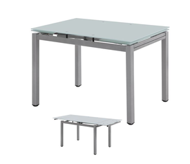 BLOSSOM Τραπέζι Τραπεζαρίας - Κουζίνας Επεκτεινόμενο, Μέταλλο Βαφή Γκρι, Γυαλί Άσπρο