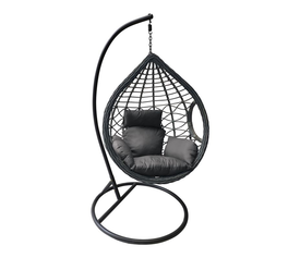 MADRID Κρεμαστή Πολυθρόνα, Wicker Grey, Μέταλλο Βαφή Ανθρακί, Μαξιλάρι Γκρι