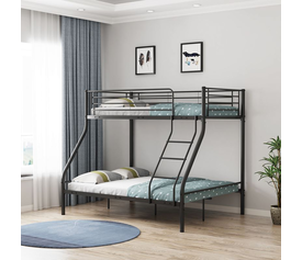 DOUBLE Κρεβάτι Κουκέτα Μέταλλο Βαφή Μαύρο, Για στρώματα 140x190+90x190cm