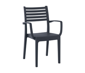 OLIMPIA Πολυθρόνα Τραπεζαρίας Κήπου Στοιβαζόμενη, PP - UV Protection, Απόχρωση Ανθρακί