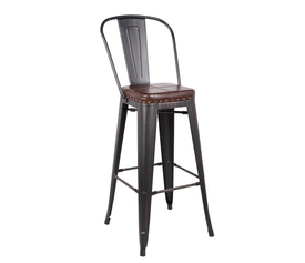 RELIX Σκαμπό Bar-Pro με Πλάτη, Μέταλλο Βαφή Antique Black, Pu Σκούρο Καφέ