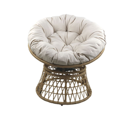 ROLLY Πολυθρόνα Κήπου-Βεράντας Περιστρεφόμενη Μεταλλική, Wicker Φυσικό, Μαξιλάρι Εκρού