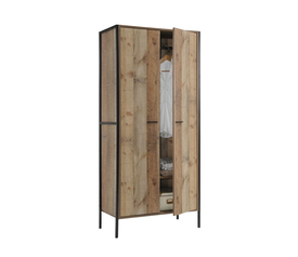 PALLET-W Ντουλάπα Δίφυλλη, 2 Ράφια, Κρεμάστρα, Μέταλλο Βαφή Μαύρο, Απόχρωση Antique Oak