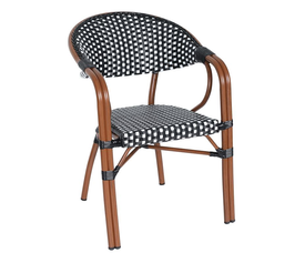 PARIS Πολυθρόνα Bistro Αλουμίνιο Καρυδί, Wicker Άσπρο - Μαύρο, Στοιβαζόμενη