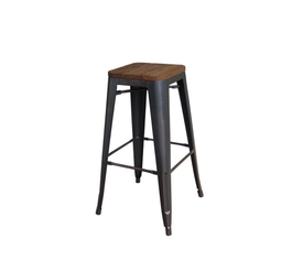 RELIX Wood Σκαμπό Bar-Pro, Στοιβαζόμενο, Μέταλλο Βαφή Antique Black,Κάθισμα Dark Oak