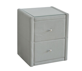 WILTON Κομοδίνο Ύφασμα Grey Stone με Προστατευτικό Γυαλί Επιφάνειας