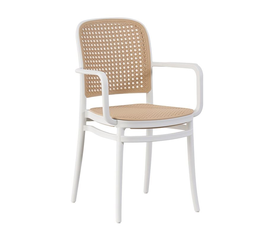 FLORENCE Πολυθρόνα PP Άσπρο, PP Rattan Μπεζ, Στοιβαζόμενη