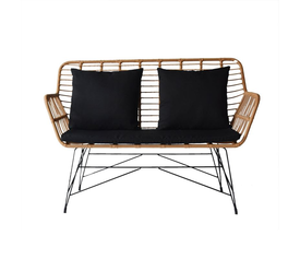 SALSA MAX Living Καναπές Κήπου 2Θέσιος, Μέταλλο Βαφή Μαύρο, Wicker Φυσικό, Μαξιλάρια Μαύρο