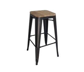 RELIX Wood Σκαμπό Bar-Pro, Μέταλλο Βαφή Antique Black, Απόχρωση Ξύλου Natural Oak