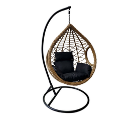 MADRID Κρεμαστή Πολυθρόνα, Wicker Φυσικό, Μέταλλο Βαφή Μαύρο, Μαξιλάρι Μαύρο