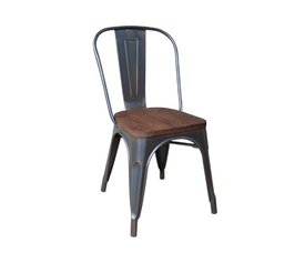 RELIX Wood Καρέκλα-Pro, Στοιβαζόμενη, Μέταλλο Βαφή Antique Black,Κάθισμα Dark Oak