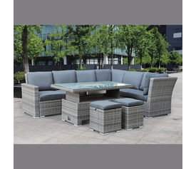 BOOZER Set Σαλόνι-Τραπεζαρ.ALU Τραπέζι ανυψούμενο+2τ 3θ Γωνία +2τ Σκαμπό, Γκρι - Ανθρακί