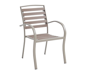 SERRANO Πολυθρόνα Κήπου Μέταλλο Βαφή Sand Beige, Polywood Καρυδί, Στοιβαζόμενη