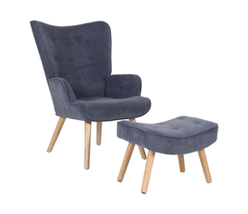 ALMA Πολυθρόνα - Μπερζέρα με Σκαμπό - Υποπόδιο Φυσικό Ύφασμα Velure Ανοιχτό Μπλε,K/D