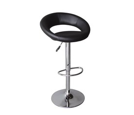 BELT Σκαμπό BAR με Πλάτη, Χρώμιο, PU Μαύρο, Ρυθμιζόμενο Ύψος, Περιστρεφόμενο