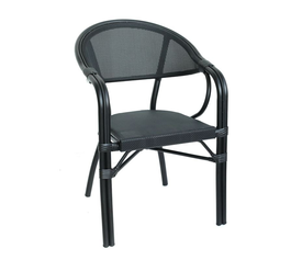 VEGERA Πολυθρόνα Dining Αλουμίνιο Βαφή Μαύρο Textilene Μαύρο, Στοιβαζόμενη