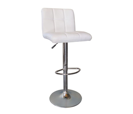 LINO Σκαμπό BAR με Πλάτη, Χρώμιο, PU Άσπρο, Ρυθμιζόμενο Ύψος, Περιστρεφόμενο
