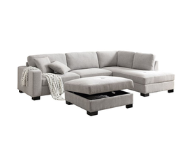 DORNO Καναπές Σαλονιού Αριστερή Γωνία με Αποθηκευτικό Σκαμπό, Ύφασμα Γκρι