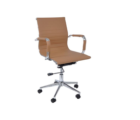 BF3301 Πολυθρόνα Γραφείου Μέταλλο Βάση Χρώμιο, PU Μπεζ