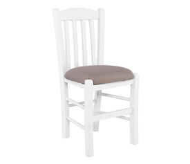 CASA Καρέκλα Οξιά Βαφή Εμποτισμού Άσπρο, Κάθισμα Pu Cappuccino